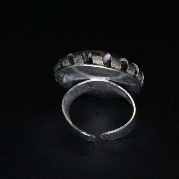 SILVER 800 BIG GREEN STONE SPLIT RING - Picture 5 of 7